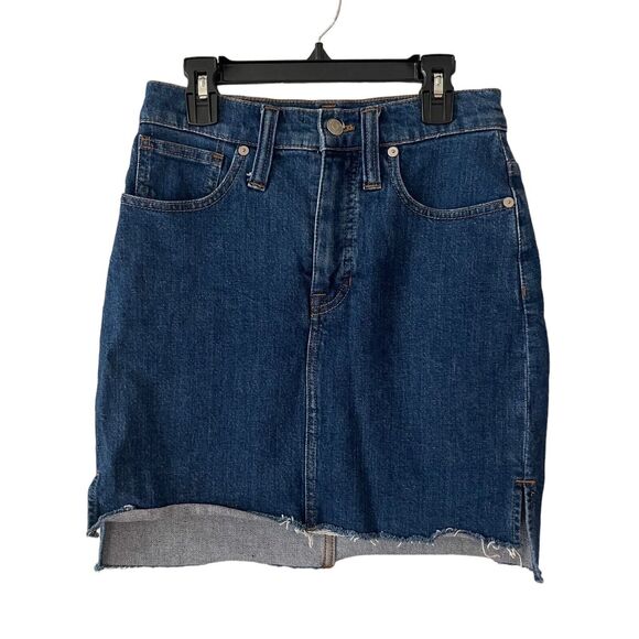 Madewell Dresses & Skirts - Madwell 24 Jean Skirt Straight Blue Denim Step Hem Raw Stretch Classic